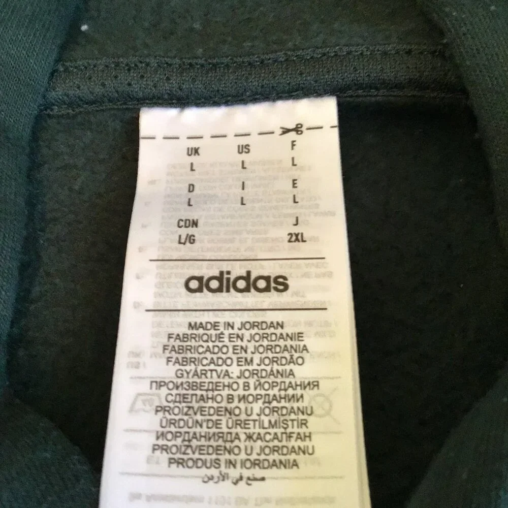 Adidas Hoodie Pullover Sweatshirt Mens Dark Green Zip Kangaroo Pocket Sz L